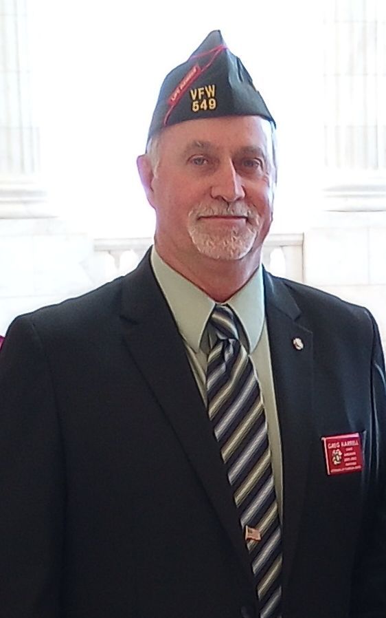 Greg Harrell in VFW uniform cap and suit